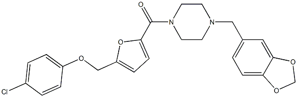 1-(1,3-benzodioxol-5-ylmethyl)-4-{5-[(4-chlorophenoxy)methyl]-2-furoyl}piperazine Struktur