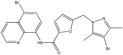 5-[(4-bromo-3,5-dimethyl-1H-pyrazol-1-yl)methyl]-N-(5-bromo-8-quinolinyl)-2-furamide Struktur