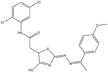 N-(2,5-dichlorophenyl)-2-(4-hydroxy-2-{[1-(4-methoxyphenyl)ethylidene]hydrazono}-2,5-dihydro-1,3-thiazol-5-yl)acetamide Struktur