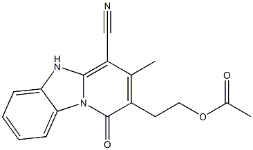 2-(4-cyano-3-methyl-1-oxo-1,5-dihydropyrido[1,2-a]benzimidazol-2-yl)ethyl acetate Struktur