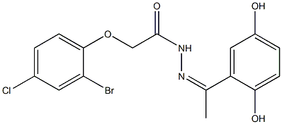 2-(2-bromo-4-chlorophenoxy)-N'-[1-(2,5-dihydroxyphenyl)ethylidene]acetohydrazide Struktur