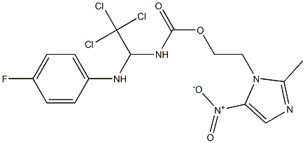 2-{5-nitro-2-methyl-1H-imidazol-1-yl}ethyl 2,2,2-trichloro-1-(4-fluoroanilino)ethylcarbamate Struktur