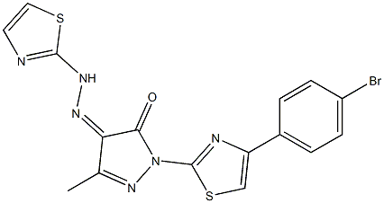 1-[4-(4-bromophenyl)-1,3-thiazol-2-yl]-3-methyl-1H-pyrazole-4,5-dione 4-[N-(1,3-thiazol-2-yl)hydrazone] Struktur