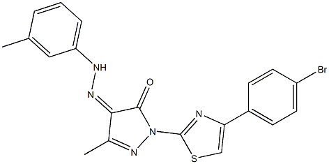 1-[4-(4-bromophenyl)-1,3-thiazol-2-yl]-3-methyl-1H-pyrazole-4,5-dione 4-[N-(3-methylphenyl)hydrazone] Struktur