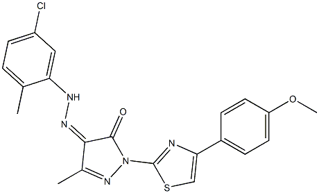 1-[4-(4-methoxyphenyl)-1,3-thiazol-2-yl]-3-methyl-1H-pyrazole-4,5-dione 4-[N-(5-chloro-2-methylphenyl)hydrazone] Struktur