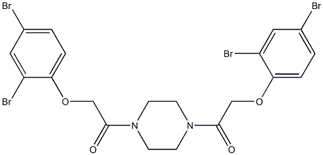 2-(2,4-dibromophenoxy)-1-{4-[2-(2,4-dibromophenoxy)acetyl]-1-piperazinyl}-1-ethanone Struktur