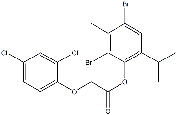 2,4-dibromo-6-isopropyl-3-methylphenyl 2-(2,4-dichlorophenoxy)acetate Struktur