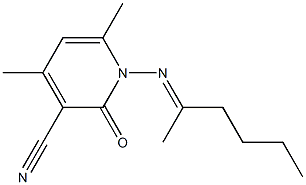 4,6-dimethyl-1-{[(E)-1-methylpentylidene]amino}-2-oxo-1,2-dihydro-3-pyridinecarbonitrile Struktur