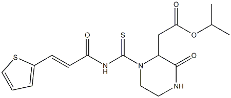 isopropyl 2-[3-oxo-1-({[(E)-3-(2-thienyl)-2-propenoyl]amino}carbothioyl)-2-piperazinyl]acetate Struktur