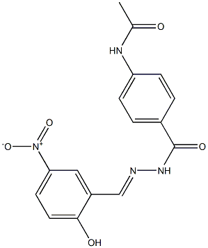 N-[4-({2-[(E)-(2-hydroxy-5-nitrophenyl)methylidene]hydrazino}carbonyl)phenyl]acetamide Struktur