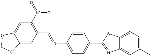 4-(5-methyl-1,3-benzothiazol-2-yl)-N-[(E)-(6-nitro-1,3-benzodioxol-5-yl)methylidene]aniline Struktur