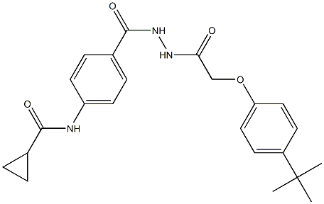 N-{4-[(2-{2-[4-(tert-butyl)phenoxy]acetyl}hydrazino)carbonyl]phenyl}cyclopropanecarboxamide Struktur