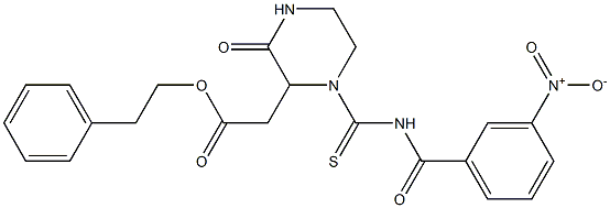 phenethyl 2-(1-{[(3-nitrobenzoyl)amino]carbothioyl}-3-oxo-2-piperazinyl)acetate Struktur