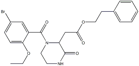 phenethyl 2-[1-(5-bromo-2-ethoxybenzoyl)-3-oxo-2-piperazinyl]acetate Struktur