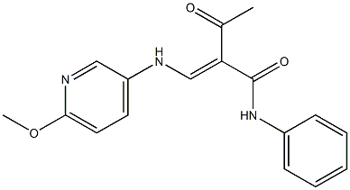 (E)-2-acetyl-3-[(6-methoxy-3-pyridinyl)amino]-N-phenyl-2-propenamide Struktur