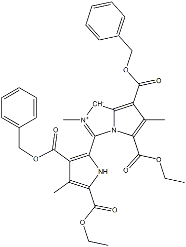 [2,6-Dimethyl-3-[3-[(benzyloxy)carbonyl]-5-(ethoxycarbonyl)-4-methyl-1H-pyrrol-2-yl]-1H-pyrrolo[1,2-c]imidazol-2-ium]-1-ide-5,7-dicarboxylic acid 5-ethyl 7-benzyl ester Struktur