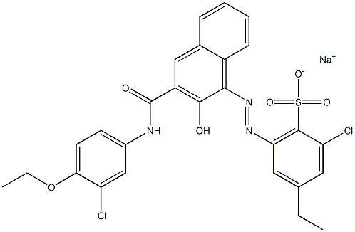 2-Chloro-4-ethyl-6-[[3-[[(3-chloro-4-ethoxyphenyl)amino]carbonyl]-2-hydroxy-1-naphtyl]azo]benzenesulfonic acid sodium salt Struktur