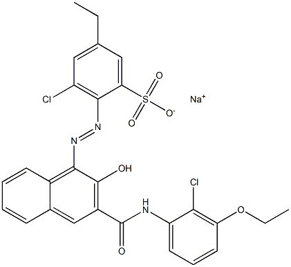 3-Chloro-5-ethyl-2-[[3-[[(2-chloro-3-ethoxyphenyl)amino]carbonyl]-2-hydroxy-1-naphtyl]azo]benzenesulfonic acid sodium salt Struktur