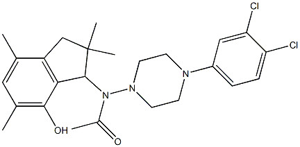 2,3-Dihydro-3-[[4-(3,4-dichlorophenyl)-1-piperazinyl]acetylamino]-2,2,5,7-tetramethyl-1H-inden-4-ol Struktur