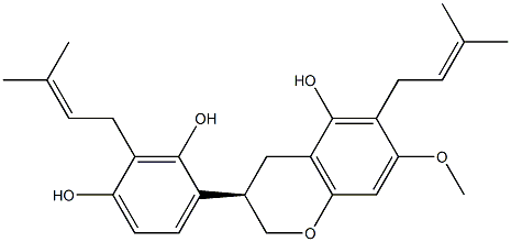 4-[(R)-5-Hydroxy-7-methoxy-6-(3-methyl-2-butenyl)chroman-3-yl]-2-(3-methyl-2-butenyl)-1,3-benzenediol Struktur