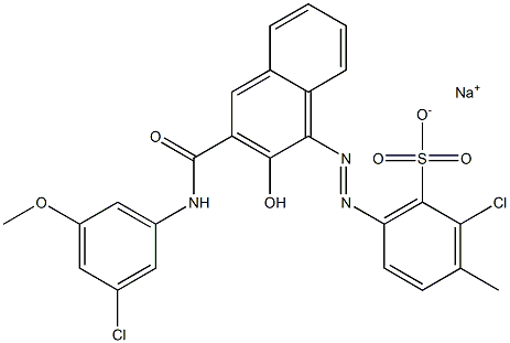 2-Chloro-3-methyl-6-[[3-[[(3-chloro-5-methoxyphenyl)amino]carbonyl]-2-hydroxy-1-naphtyl]azo]benzenesulfonic acid sodium salt Struktur