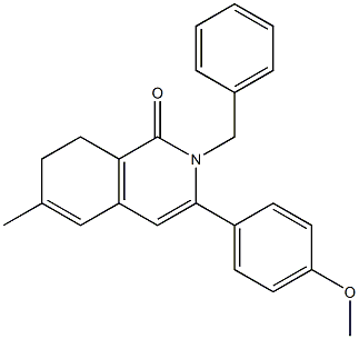 7,8-Dihydro-6-methyl-2-benzyl-3-(4-methoxyphenyl)isoquinolin-1(2H)-one Struktur