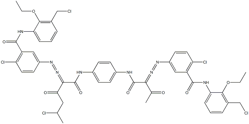 3,3'-[2-(1-Chloroethyl)-1,4-phenylenebis[iminocarbonyl(acetylmethylene)azo]]bis[N-[3-(chloromethyl)-2-ethoxyphenyl]-6-chlorobenzamide] Struktur