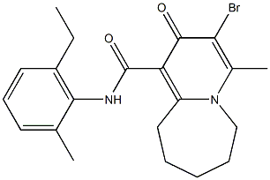 N-(2-Methyl-6-ethylphenyl)-3-bromo-4-methyl-2-oxo-2,6,7,8,9,10-hexahydropyrido[1,2-a]azepine-1-carboxamide Struktur