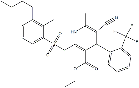 5-Cyano-1,4-dihydro-6-methyl-2-[(4-butyl-2-methylphenylsulfonyl)methyl]-4-(2-trifluoromethylphenyl)pyridine-3-carboxylic acid ethyl ester Struktur