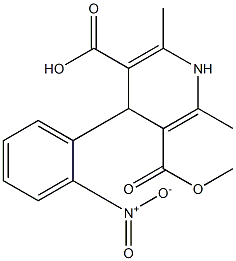 1,4-Dihydro-2,6-dimethyl-4-(2-nitrophenyl)-3,5-pyridinedicarboxylic acid hydrogen 3-methyl ester Struktur