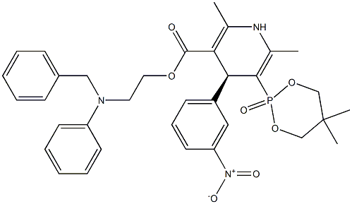 (4S)-2,6-Dimethyl-4-(3-nitrophenyl)-3-(5,5-dimethyl-2-oxo-1,3,2-dioxaphosphorinan-2-yl)-1,4-dihydropyridine-5-carboxylic acid 2-[phenyl(benzyl)amino]ethyl ester Struktur