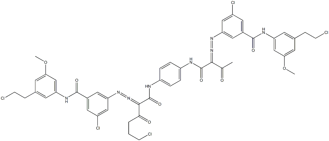 3,3'-[2-(2-Chloroethyl)-1,4-phenylenebis[iminocarbonyl(acetylmethylene)azo]]bis[N-[3-(2-chloroethyl)-5-methoxyphenyl]-5-chlorobenzamide] Struktur