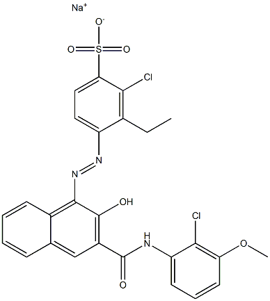 2-Chloro-3-ethyl-4-[[3-[[(2-chloro-3-methoxyphenyl)amino]carbonyl]-2-hydroxy-1-naphtyl]azo]benzenesulfonic acid sodium salt Struktur