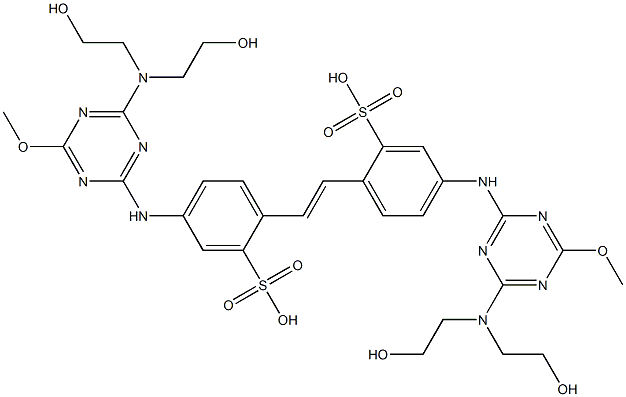 2,2'-(1,2-Ethenediyl)bis[5-[[4-[bis(2-hydroxyethyl)amino]-6-methoxy-1,3,5-triazin-2-yl]amino]benzenesulfonic acid] Struktur