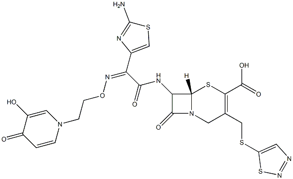 7-[[2-(2-Aminothiazol-4-yl)-2-[(Z)-[2-[3-hydroxy-4-oxopyridin-1(4H)-yl]ethoxy]imino]acetyl]amino]-3-[[(1,2,3-thiadiazol-5-yl)thio]methyl]cepham-3-ene-4-carboxylic acid Struktur