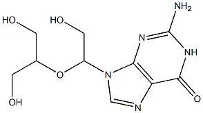 2-Amino-9-[2-hydroxy-1-[2-hydroxy-1-(hydroxymethyl)ethoxy]ethyl]-9H-purin-6(1H)-one Struktur