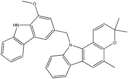 11-[(1-Methoxy-9H-carbazol-3-yl)methyl]-3,3,5-trimethyl-3,11-dihydropyrano[3,2-a]carbazole Struktur