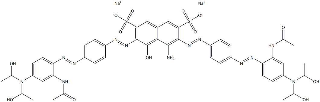 1-Hydroxy-2,7-bis[4-(2-acetylamino-4-diethanolaminophenylazo)phenylazo]-8-aminonaphthalene-3,6-disulfonic acid sodium salt Struktur