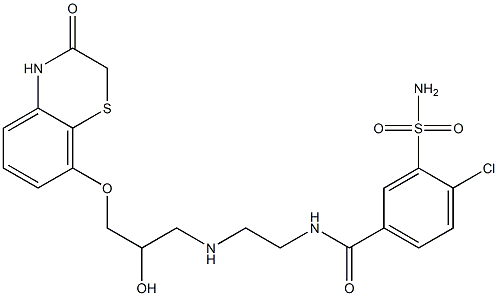 4-Chloro-3-sulfamoyl-N-[2-[[2-hydroxy-3-[[(3,4-dihydro-3-oxo-2H-1,4-benzothiazin)-8-yl]oxy]propyl]amino]ethyl]benzamide Struktur