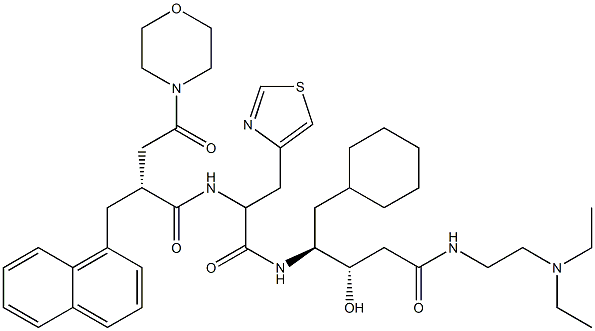 (3S,4S)-3-Hydroxy-5-cyclohexyl-4-[3-(4-thiazolyl)-2-[[(2R)-2-[morpholinocarbonylmethyl]-3-(1-naphthalenyl)propionyl]amino]propionylamino]-N-(2-diethylaminoethyl)valeramide Struktur