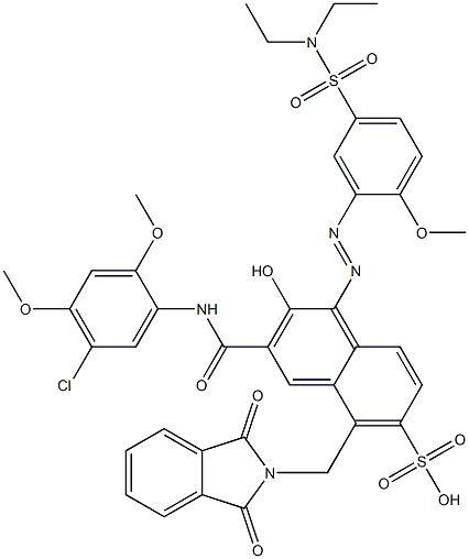 3-[(5-Chloro-2,4-dimethoxyphenyl)aminocarbonyl]-1-[5-[(diethylamino)sulfonyl]-2-methoxyphenylazo]-2-hydroxy-5-(phthalimidylmethyl)naphthalene-6-sulfonic acid Struktur