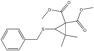 3-Benzylthio-2,2-dimethylcyclopropane-1,1-dicarboxylic acid dimethyl ester Struktur