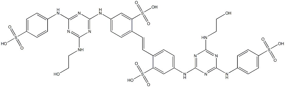 2,2'-(1,2-Ethenediyl)bis[5-[[4-[(2-hydroxyethyl)amino]-6-[(4-sulfophenyl)amino]-1,3,5-triazin-2-yl]amino]benzenesulfonic acid] Struktur