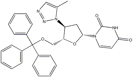 3'-(5-Methyl-1H-1,2,3-triazol-1-yl)-5'-O-trityl-2',3'-dideoxyuridine Struktur