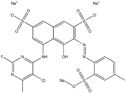 5-(5-Chloro-2-fluoro-6-methylpyrimidin-4-ylamino)-4-hydroxy-3-[4-methyl-2-(sodiosulfo)phenylazo]-2,7-naphthalenedisulfonic acid disodium salt Struktur