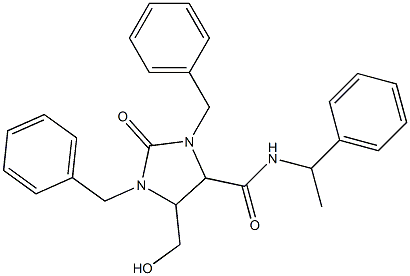 1,3-Dibenzyl-4-[N-(1-phenylethyl)carbamoyl]-5-hydroxymethylimidazolidin-2-one Struktur