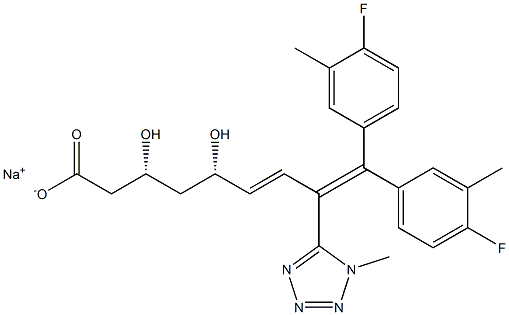 (3R,5S,6E)-9,9-Bis(4-fluoro-3-methylphenyl)-3,5-dihydroxy-8-(1-methyl-1H-tetrazol-5-yl)-6,8-nonadienoic acid sodium salt Struktur