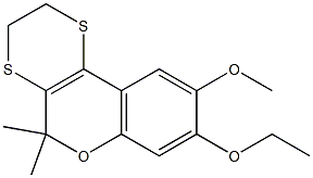 2,3-Dihydro-10,10-dimethyl-7-ethoxy-6-methoxy-10H-9-oxa-1,4-dithiaphenanthrene Struktur