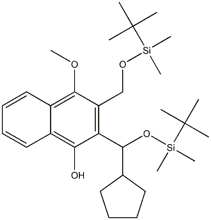 3-[Cyclopentyl[(tert-butyldimethylsilyl)oxy]methyl]-2-[[(tert-butyldimethylsilyl)oxy]methyl]-1-methoxynaphthalen-4-ol Struktur