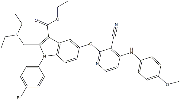 1-(4-Bromophenyl)-2-[(diethylamino)methyl]-5-[3-cyano-4-[(4-methoxyphenyl)amino]pyridin-2-yloxy]-1H-indole-3-carboxylic acid ethyl ester Struktur